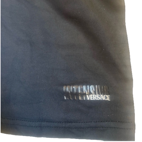 Versace Intensive Black Shirt 12 L Cap Sleeve Italy Crew Neck Logo Stretch Y2K - Picture 3 of 10